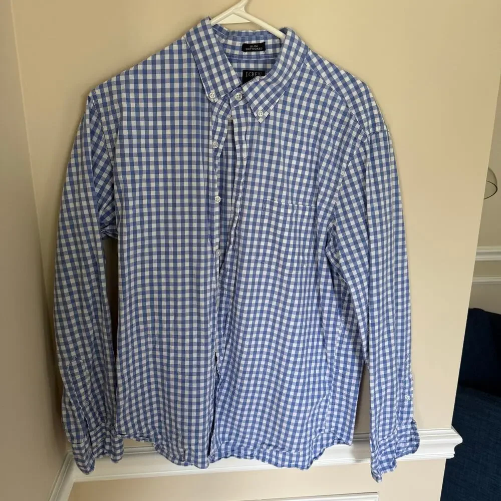 J. Crew | Preppy Gingham Blue/White Cotton Button Down Shirt Business Casual